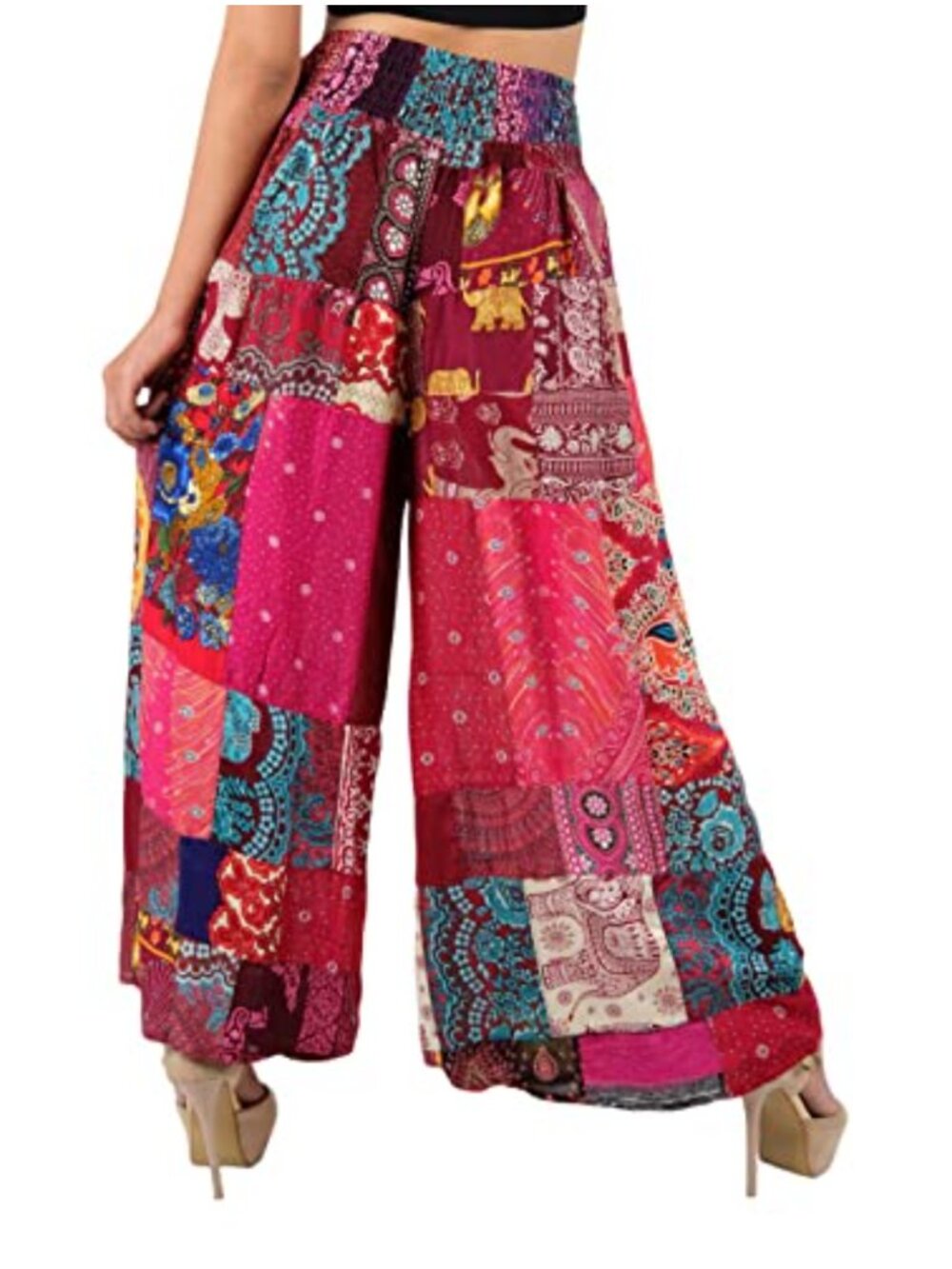 Women's Patchwork Wide Leg Palazzo Pants Yoga Harem Trousers - Picture 2 of 5